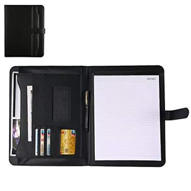 Imagem de Yajun Pasta de conferência bolsa de documentos de negócios vintage bloco de escrita de várias funções suporte de cartão de couro PU bloco de escrita com calculadora, B