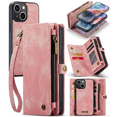 Imagem de ZORSOME Capa carteira para iPhone 14 Plus, 2 em 1 destacável de couro premium PU com 8 compartimentos para cartões, bolsa magnética com zíper, alça de pulso para mulheres, homens, meninas, rosa