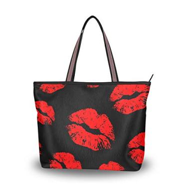 Imagem de My Daily Fashion Bolsa de ombro feminina para mulheres, Lábios vermelhos Bolsas Grande, Multicoloured, Large