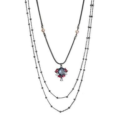 Imagem de Colar longo Armazem RR Bijoux cristais rosa e azul grafite