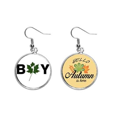 Imagem de Brinco de folha de menino com postura textual Art Deco, presente moderno com pingente de folha de outono
