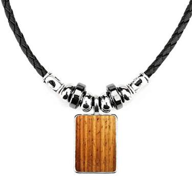 Imagem de DIYthinker Colar de madeira laranja com textura de papel de parede, joia com torque, pingente de corda de couro