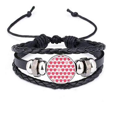 Imagem de Pulseira de couro trançado com pontos de coração rosa e vermelho para Dia dos Namorados