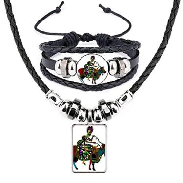 Imagem de Conjunto de joias de pulseira de couro totem de curativo chinês com minoria de vaca