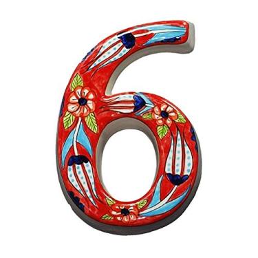 Imagem de Número de placa de cerâmica pintada à mão 3D de 12,7 cm, placa de porta flutuante, números de portão numeral 0-9, etiqueta de endereço, vermelha, à prova de intempéries, durável