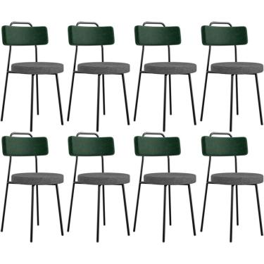 Imagem de Kit 08 Cadeiras Estofada Sala De Jantar Barcelona L02 Facto Verde Musgo Linho Cinza Escuro - Lyam