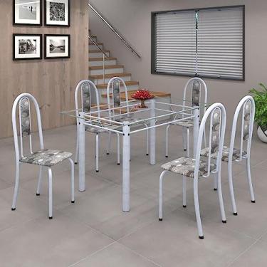Imagem de Conjunto de Mesa 140x75cm Tampo de Vidro com 6 Cadeiras Iris A Soma Móveis