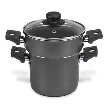 Imagem de Cozi Vapor Cuscuzeira Multiflon Antiaderente de Alumínio e Tampa de Vidro 14cm - Preta
