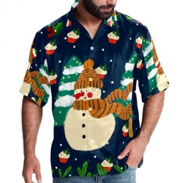Imagem de RODAILYCAY Camisa de praia masculina casual de manga curta com botão amarelo árvore de Natal Papai Noel, P, Multicolorido 7, P