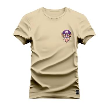 Imagem de Camiseta T-Shirt 100% Algodão Estampada Durável Bigode Roxo Peito Bege M