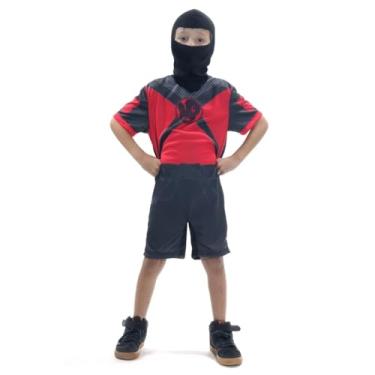 Imagem de Fantasia de Ninja Infantil Roupa de Ninja Curta Capuz Preta Vermelha Sulamericana (G 10/12 anos)