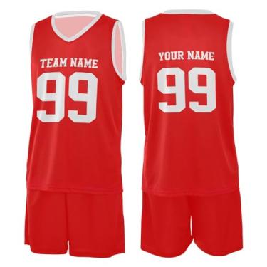 Imagem de CHIFIGNO Camisa de basquete personalizada para crianças uniforme de basquete juvenil camiseta esportiva personalizada com número de nome, Vermelho, PP