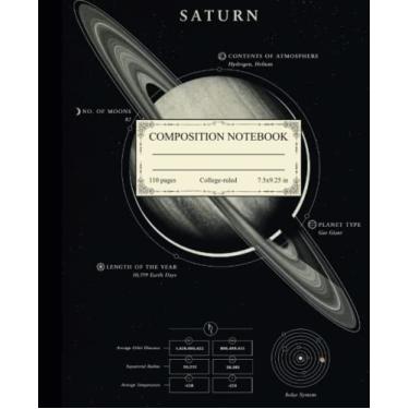 Imagem de Caderno de composição pautado na faculdade: planta de ilustração vintage de Saturno | Diário antigo fofo para escola, faculdade, escritório, trabalho | Presente para estudantes, professores e amantes