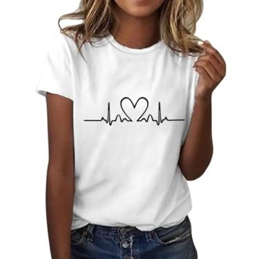 Imagem de Camiseta de batimento cardíaco para mulheres, camisetas com estampa floral, camisetas engraçadas, manga curta, casual, verão, camiseta fofa com estampa de animal, M#_vermelho, P
