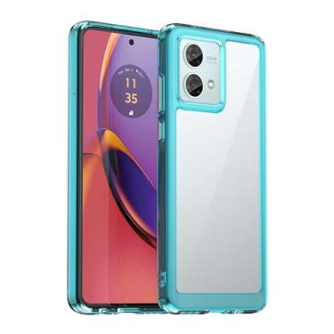 Imagem de Capa para Moto G84, botão de pressão flexível, capa transparente, anti-impressões digitais. Proteção total de 360° - azul (transparente)