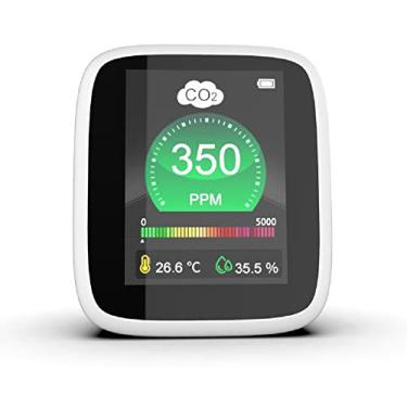 Imagem de Monitor de qualidade do ar de dióxido de carbono CO2, medidor de poluição e ventilação, testador; detecta e teste níveis de ventilação de ar interno com níveis de CO2 PPM, leituras do sensor de temperatura e umidade na tela de LED