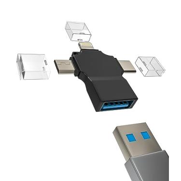 Imagem de Adaptador USB-A para Lightning Micro USB Tipo C Conversor OTG compatível com Samsung Apple iPhone 15 14 13 12 Pro Max Plus iPad Air Mini 6 Thunderbolt Android Mouse Teclado Câmera Leitor de Cartão