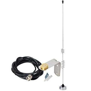 Imagem de HYS Antena NMO de banda dupla, amador pré-sintonizado VHF/UHF, W/4 m, cabo coaxial RG58/U de baixa perda com UHF-macho (PL259), suporte L de aço inoxidável, suporte de porta-malas/furo para carro