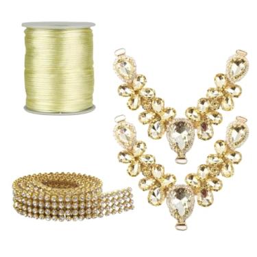 Imagem de Kit Cabedal em V Cristal Chinelo Decoração Design Pedrarias Estilo Customização Artesanato (Dourado)