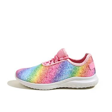 Imagem de K KIP WOK Tênis de corrida respirável para meninas, com glitter, cintilante, sem cadarço, para crianças/crianças, Rosa Multi2, 4 Big Kid
