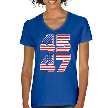 Imagem de Camiseta feminina Donald J Trump 45 47 gola V My President MAGA First Make America Great Again Republican Deplorable FJB, Azul, P