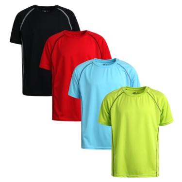 Imagem de Pro Athlete Camiseta atlética para meninos – Pacote com 4 camisetas esportivas de desempenho ativo Dry-Fit (8-16), Azul/Amarelo Neon/Vermelho/Preto, 14-16