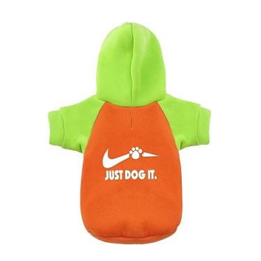 Imagem de Pawfectly Coordinated: Moletom com capuz para cachorro combinando com uma camiseta estampada "Just Dog It", roupas para animais de estimação e casaco de suéter tudo em um - perfeito para noites de inverno e frescas de verão! Verde e laranja XGG