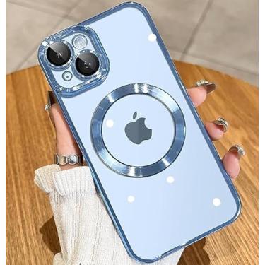 Imagem de KELUOAS Capa magnética Matálico brilhante transparente para iPhone 14 com proteção total da câmera [ímãs N52 fortes nº 1] [proteção contra quedas de grau militar] para mulheres e meninas Magsafe capa