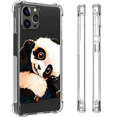 Imagem de HUIYCUU Capa com estampa de animal fofo de desenho animado aquarela grafite transparente com desenho de design novidade engraçado legal macio silicone fino para mulheres menina menino adolescente (Panda, para iPhone 15 Pro Max)