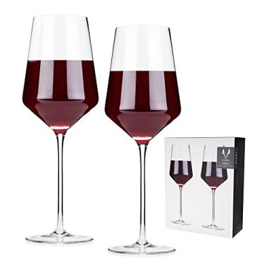 Imagem de Viski Conjunto de 2 taças de vinho Raye Angle Crystal Bordeaux sem chumbo, vidro transparente premium sem chumbo, barra moderna, conjunto de presente de vinho tinto de fundo plano, 473 ml