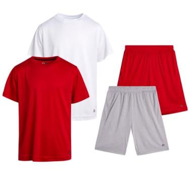 Imagem de RBX Conjunto de shorts ativos para meninos – Camiseta Dry Fit e shorts de ginástica de malha de desempenho – Conjunto de roupa atlética para meninos (8-20), Vermelho/branco., 14-16