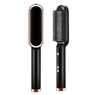 Imagem de Escova Alisadora Elétrica 110v/220v - Pente Alisador Profissional para Cabelos Lisos e Sedosos - Tecnologia Ionic, Prancha Alisadora, Cabelo sem Frizz, Modelador de Cachos, Ferramenta de Estilo de Salão (Preto)