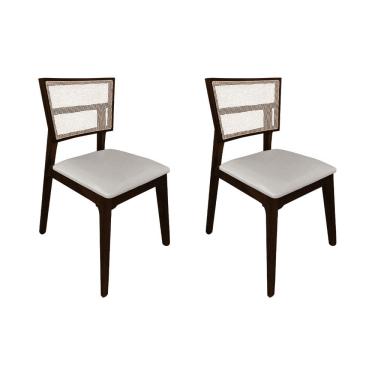 Imagem de Kit 2 Cadeiras de Jantar Manuela em Tela Assento Veludo Bege Base em Madeira Maciça - Castanho