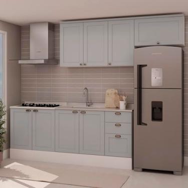 Imagem de Cozinha 4 Peças com Aéreo para Geladeira e Balcão com Tampo Impermeável para Cooktop 100% Mdf Branco/Fendi