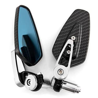 Imagem de Espelho de barra de extremidade de motocicleta de 22 mm Espelho retrovisor universal para motocicleta (espelho prata carbono - lente azul)