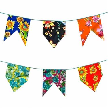 Imagem de Bandeirinhas Festa Junina Plástica Estampada Floral A Pronta de Água Pode Molhar Enfeite pra Área Externa e Interna