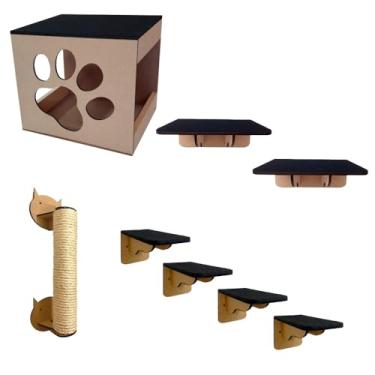 Imagem de Playground Brinquedo Para Gatos Em Mdf 6mm Fixo de Parede + Arranhador de Sisal
