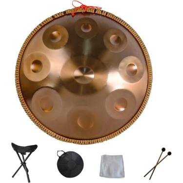Imagem de Pano de mão harmônico de tambor 9 10 12 14 notas Instrumento de percussão profissional Handpan de aço com bolsa de viagem Decoração de corda e marretas para meditação Yoga Zen, ouro, 9 notas