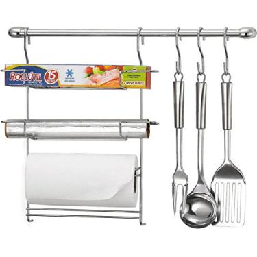 Imagem de "Suporte para Utensílios 6 peças para Fixação na Parede, inclusos Barra Orgazinadora e Kit Instalação, Cook Home - Arthi"