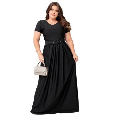 Imagem de Vestido Longo Liso Básico Elegante Com Cinto - Ju Fashion