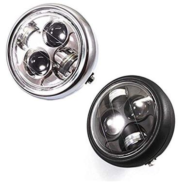 Imagem de Farol de LED universal de metal alto e baixo farol para motocicleta Shadow Yamaha Harley Kawasaki RUSIHO (preto)