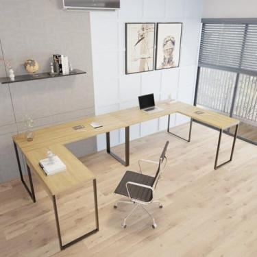 Imagem de Kit 2 Mesas de Escritório em L Estilo Industrial 1,50mx1,50m Kuadra Lamina Mel