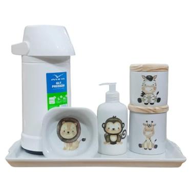 Imagem de Genérico, Kit higiene bebê Safari 6 pçs - Peças Porcelana Tampas Pinus