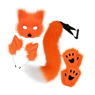 Imagem de Fiocias Conjunto de Máscara E Cauda Therian, Decoração, Máscara de Gato Fofa para Baile de Máscaras de Natal E Feriados, Laranja