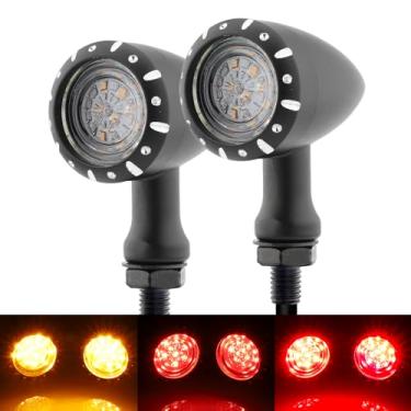 Imagem de TSUNG 2 peças de luzes traseiras de motocicleta LED Bullet SMD Blinkers luz traseira de freio vermelho âmbar indicadores para Cruiser Chopper Bobber Cafe Racer Street Bike (LED SMD - 4 fios preto)