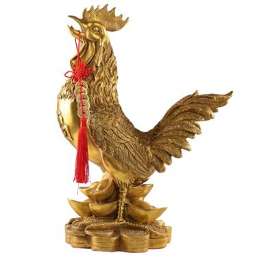 Imagem de ESTINTENG Ornamento de galo de latão, enfeite de decoração de casa de galinha de dinheiro de latão - 18 x 13 x 26 centímetros