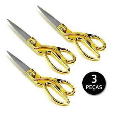 Imagem de Tesoura Alfaiate Profissional Costura Tecido Dourada C/3 Pçs - YOUNG F