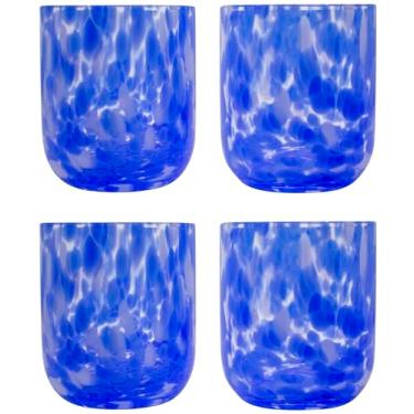 Imagem de Stephanie Imports Conjunto de 4 copos de confetes duplos feitos à mão, 340 g (azul oceano e branco)