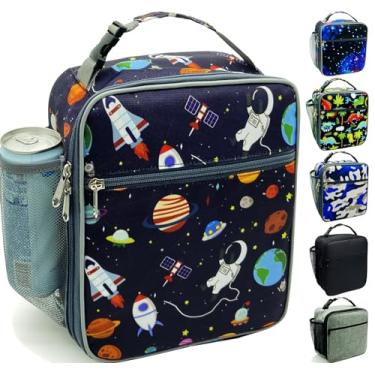 Imagem de Kulle Lancheira infantil, lancheira isolada para meninos e meninas, bolsa macia resistente e lancheira congelável, lancheira infantil reutilizável para escola, trabalho, ar livre (astronauta)