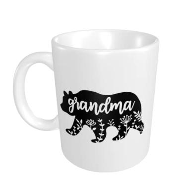 Imagem de Yipaidel Caneca de café floral, avó, dia das mães, urso, flor urso caneca de café, copo branco engraçado 325 ml presentes de aniversário para tia irmã avô tio, amigos, homens mulheres adoram